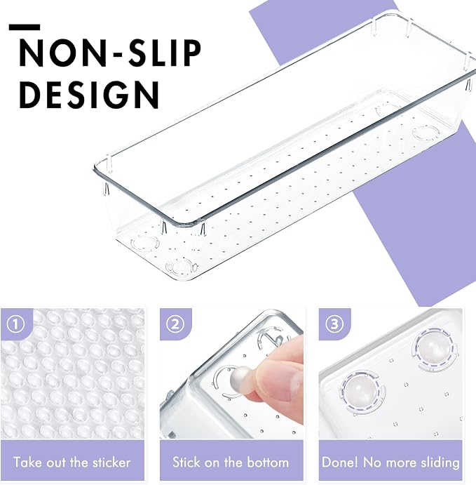 HOUSE DAY Desk Drawer Organizer Bins 4 PCS, 9*3*2" Clear Drawer Organizers - Image 6