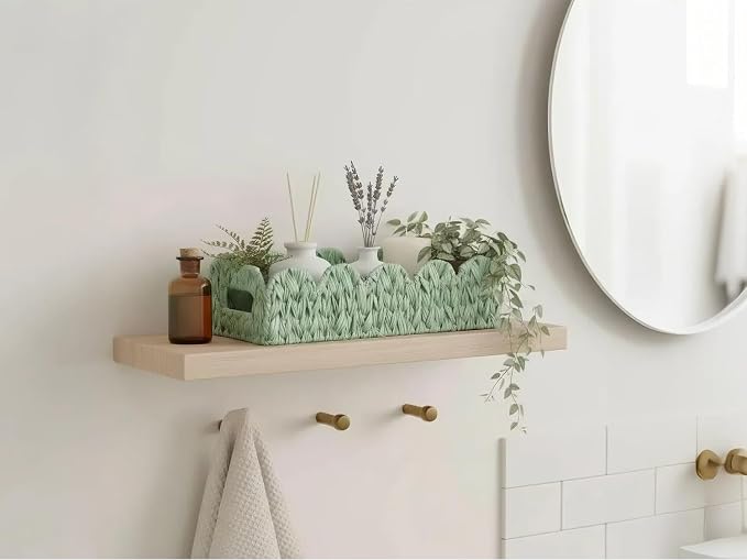 Green Toilet Basket, 2 Pack Scalloped Wicker Basket - Image 6
