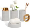 Ceramic Bathroom Accessories Set, Toothbrush Holder, Vanity Tray, and Tumbler by KUKIKAN