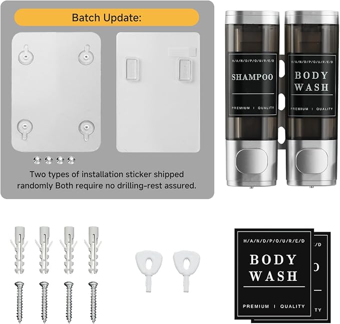 Shampoo and Conditioner Dispenser, Unisence Shower Dispenser 2 Chamber No Drill - Image 8