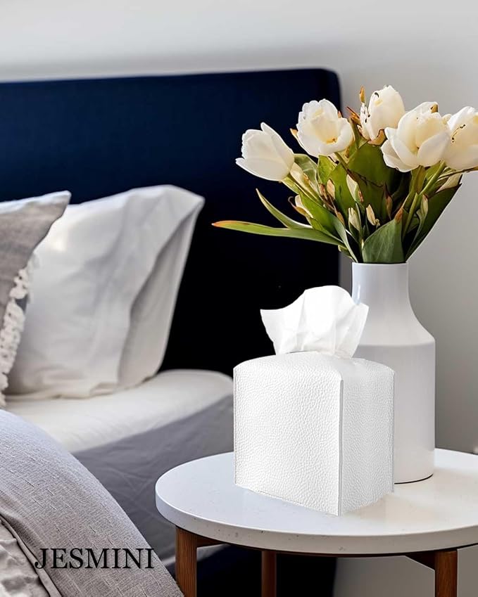 Tissue Holder White Tissue Box Cover – Square Leather Tissue Cover Box - Image 5