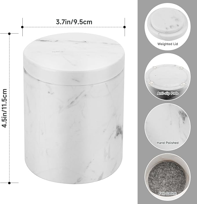 Natural Marble Canister, Cotton Swab Holder - Image 2
