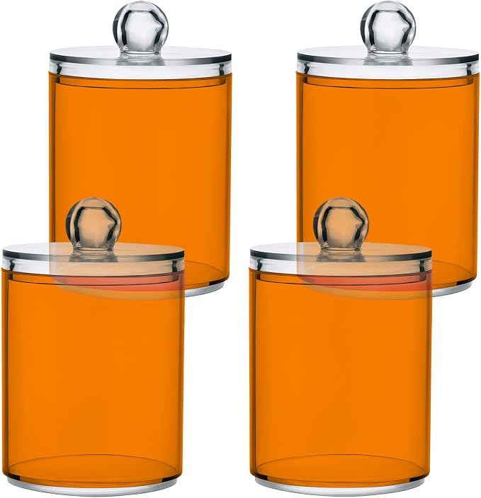 Orange Qtip Holder Organizer Dispenser Cotton Swabs Cans Plastic Jars - Image 2