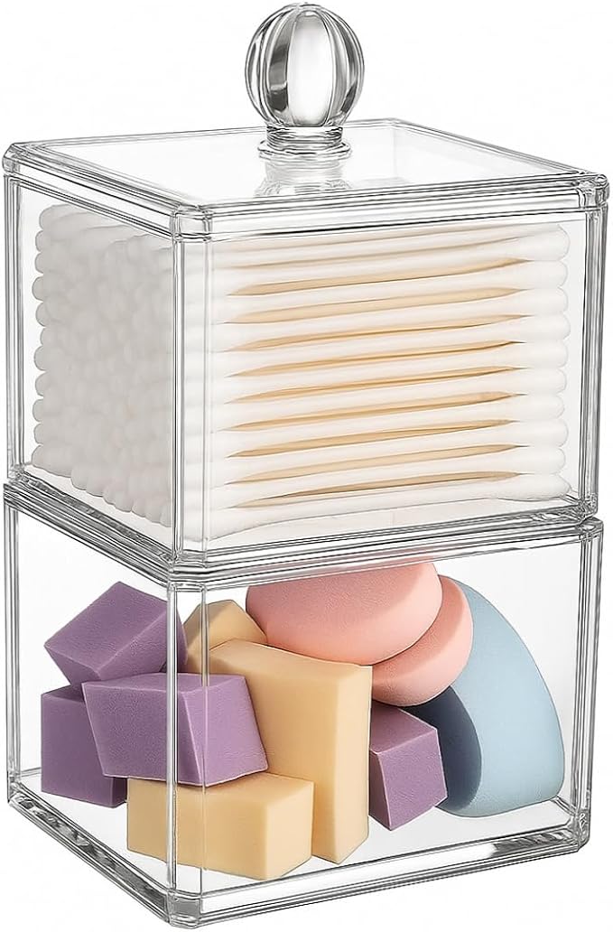 Stackable Square Acrylic Cotton Ball Holder Q-tip Holder Bathroom Swab Dispenser by Unknown