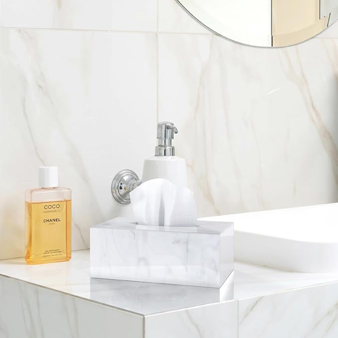 SILUT Tissue Box Cover Rectangle, Marble Texture Tissue Box Holder, Decorative - Image 2