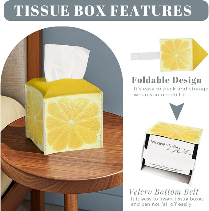 Cute Fruit Tissue Box Cover Funny Yellow Lemon Leather Tissue Box Holder Square - Image 2