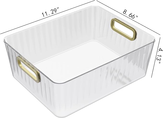 4 Packs Clear Plastic Storage Bins, Shelf and Fridge Organizer Basket Bin - Image 2