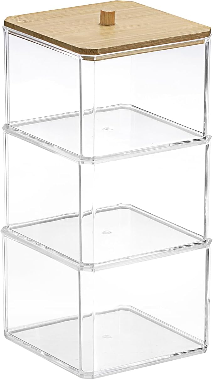 Hipiwe 3 Tiers Acrylic Cotton Swab Organizer Clear Qtip Holder - Image 8