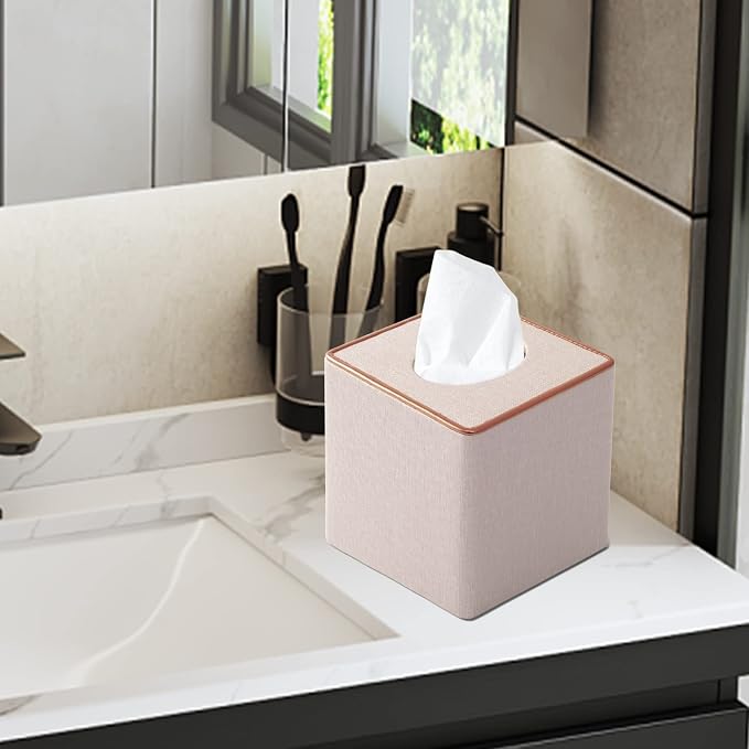 Tissue Box Cover Square Tissue Box Holder PU Leather Facial Organizer - Image 9