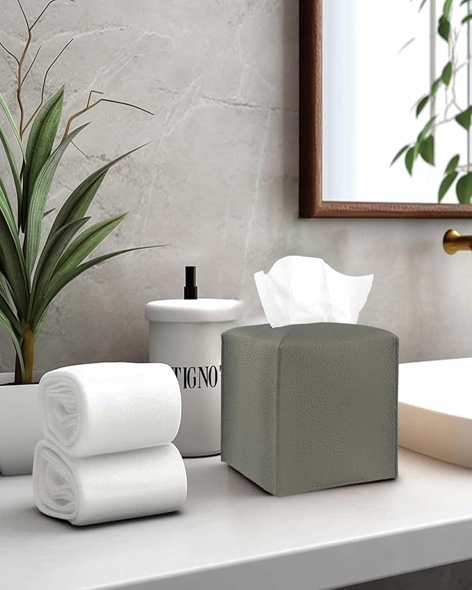 Tissue Box Cover Tissue Holder – Square Leather Tissue Cover Box - Image 4