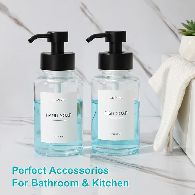 Foaming Hand Soap Dispenser, 14.1 oz/400ml Foaming Soap Dispenser, 2 Pack Glass - Image 7