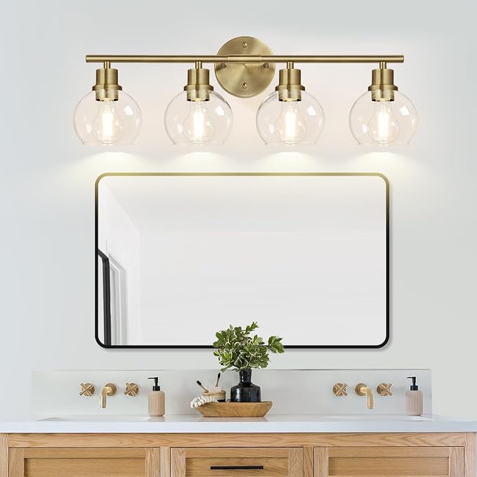 4-Light Bathroom Light Fixtures, Brushed Brass Bathroom Lights Over Mirror - Image 8