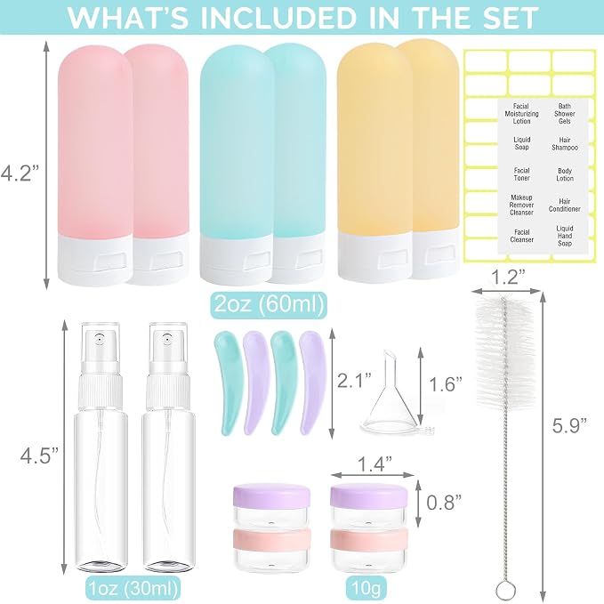 20 Pack Travel Bottles Set for Toiletries TSA Approved, Leak Proof Travel Size - Image 2