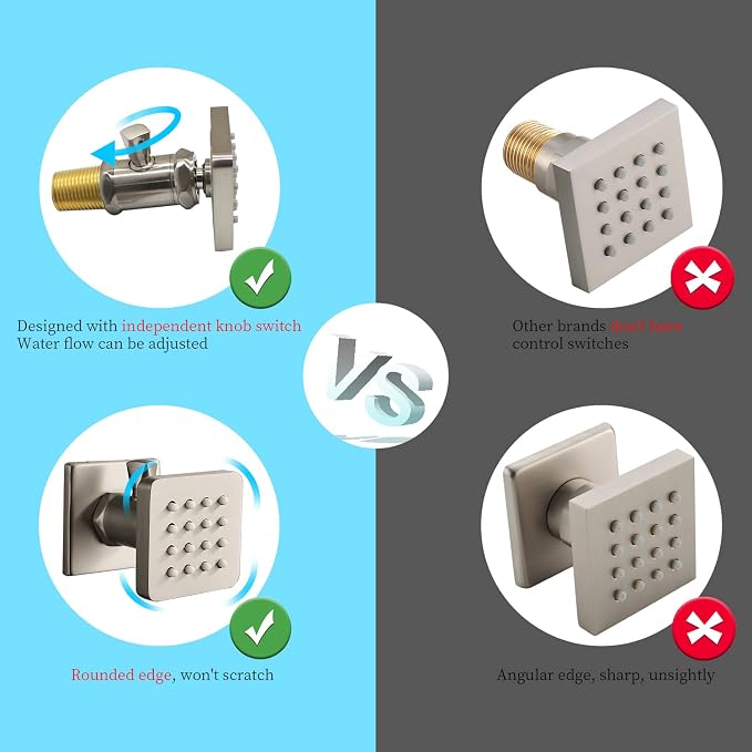 Solid Brass Shower Body Spray Massage Nozzle Wall Jets, Flow Can Be Controlled - Image 3
