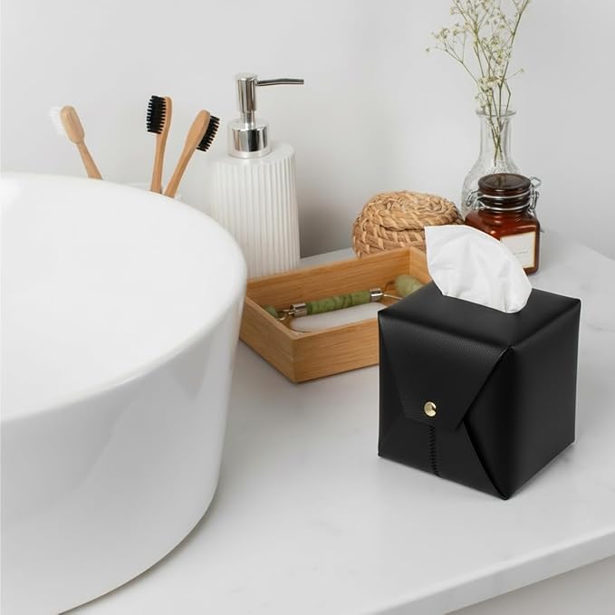 Tissue Box Cover Square, Leather Tissue Holder Organizer - Image 2