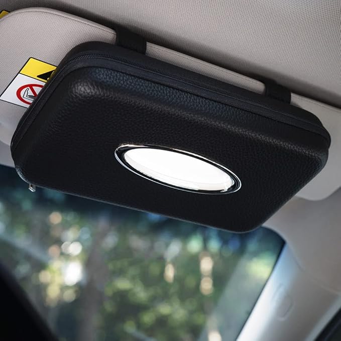 Sun Visor Tissue Holder, Zipper Napkin Holder, PU Leather Backseat Tissue Case - Image 4