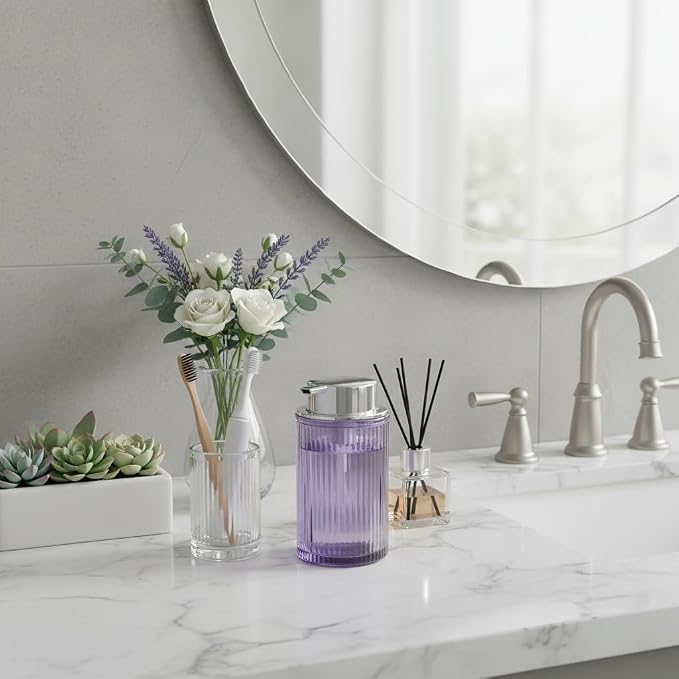 Foaming Soap Dispenser, 12 Oz Purple Glass Foam Hand Soap Dispenser, Refillable - Image 2