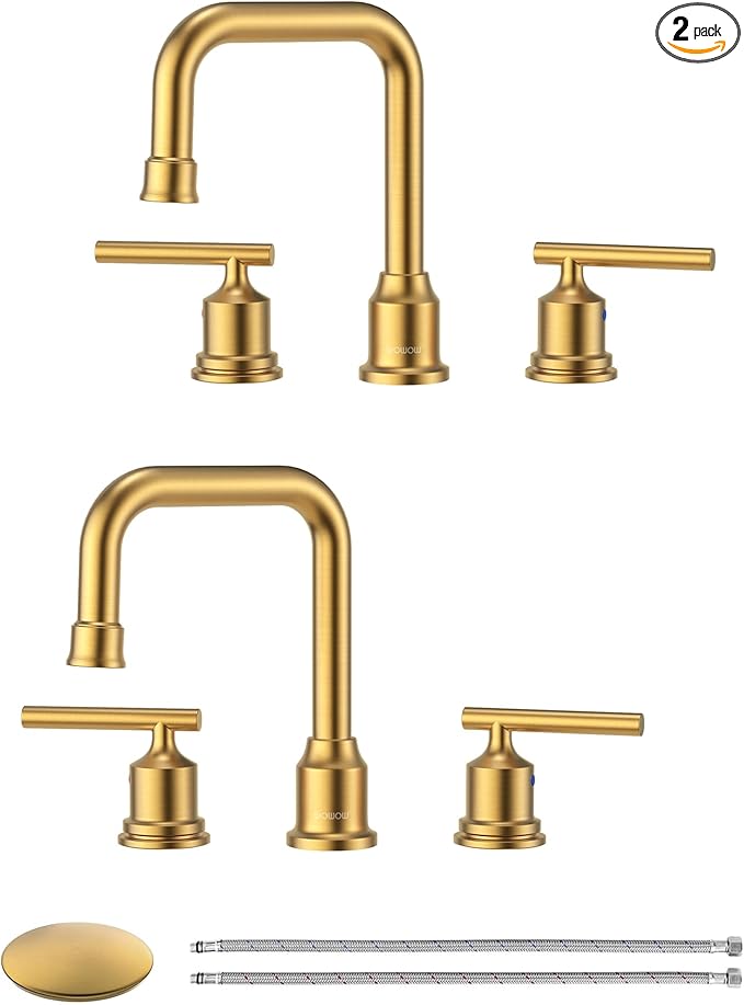 Brushed Gold Bathroom Faucet Set: WOWOW Widespread Bathroom Sink Faucet 3 Hole by WOWOW