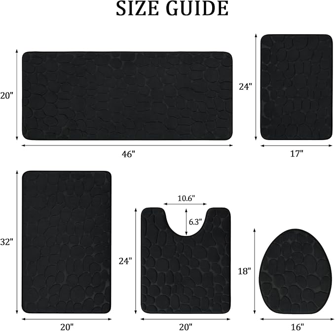 YIHOUSE Bathroom Rugs Mat Set 5 Piece Black, Memory Foam Bath Mats Sets - Image 2