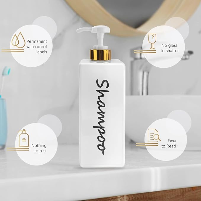 Shampoo and Conditioner Dispenser Modern Refillable Shampoo Pump Bottles - Image 2