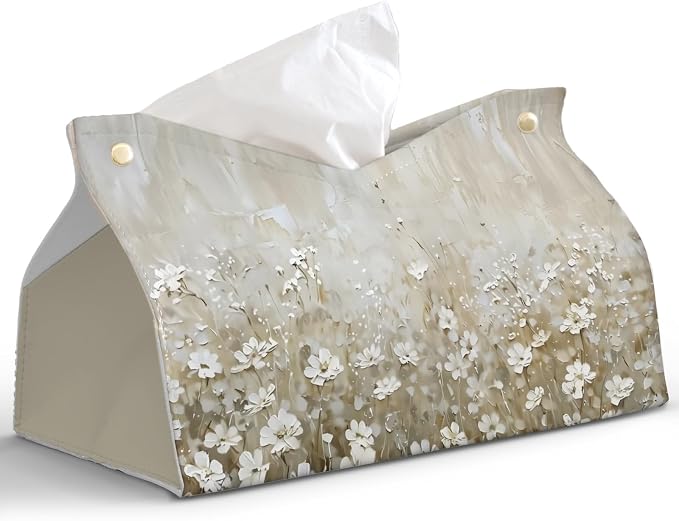 Spring Floral Leather Tissue Box Cover Rectangle, Wildflower Toilet Paper Box by PaJiaNi
