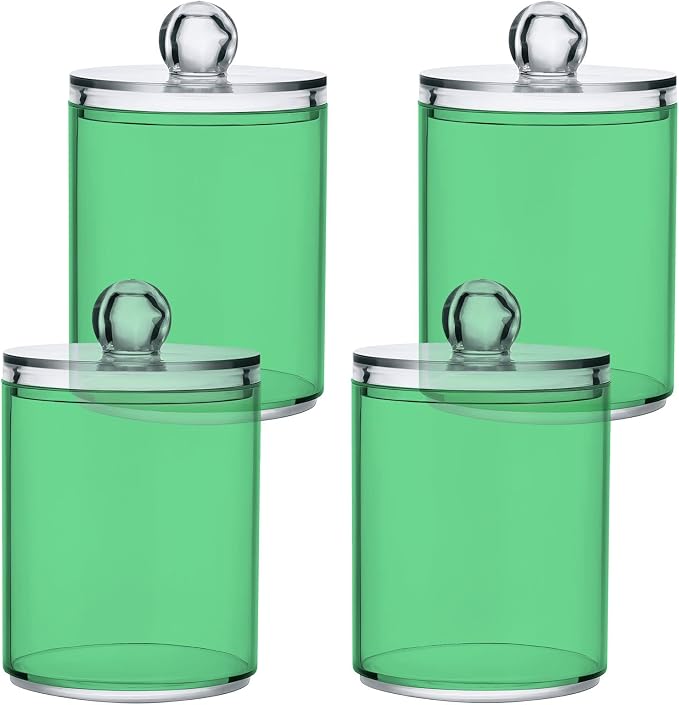 Navy Green Qtip Holder Organizer Dispenser Cotton Swabs Cans Plastic Jars by SHJI