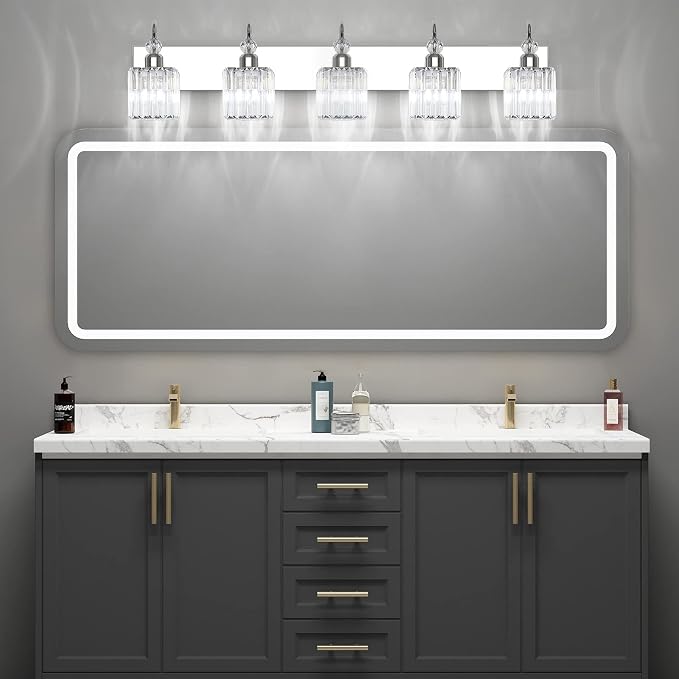 Ralbay Chrome Crystal Vanity Lights 5-Lights 40'' Modern Crystal Bathroom Light - Image 3