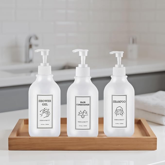 Shampoo and Conditioner Dispenser, Refillable Plastic Shampoo Pump Bottles - Image 4