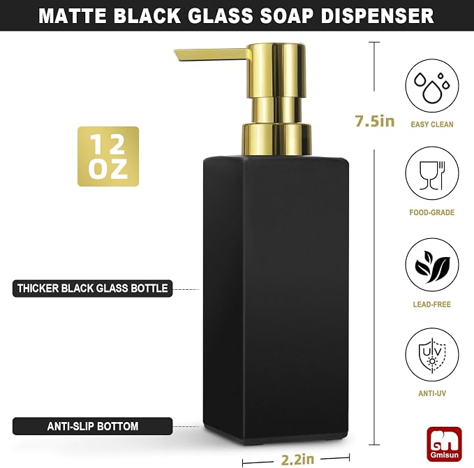 GMISUN Gold Hand Soap Dispenser, 12 fl oz/350ml Refillable Dish Dispensers - Image 2