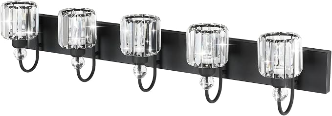 Ralbay Modern Crystal Black 5-Light Bathroom Vanity Light, Matte Black Crystal - Image 2