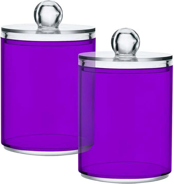 Purple Qtip Holder Organizer Dispenser Cotton Swabs Cans Plastic Jars - Image 2