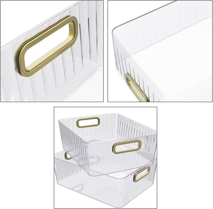 4 Packs Clear Plastic Storage Bins, Shelf and Fridge Organizer Basket Bin - Image 3