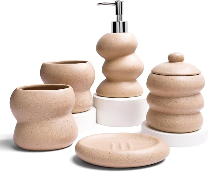 Bathroom Accessory Set 5PCS, Ceramic Bathroom Accessories Set, Irregular Shape - Image 7