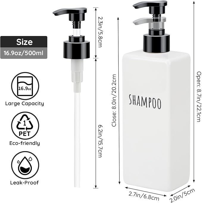 Segbeauty 16.9oz Shampoo and Conditioner Dispenser, 500ml Plastic Square Soap - Image 3