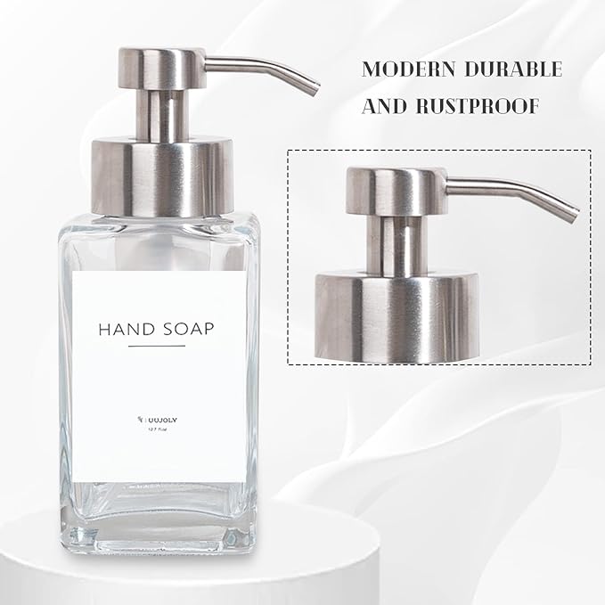 Foaming Soap Dispenser with Stainless Steel Pump, 12oz Refillable Glass Liquid - Image 4