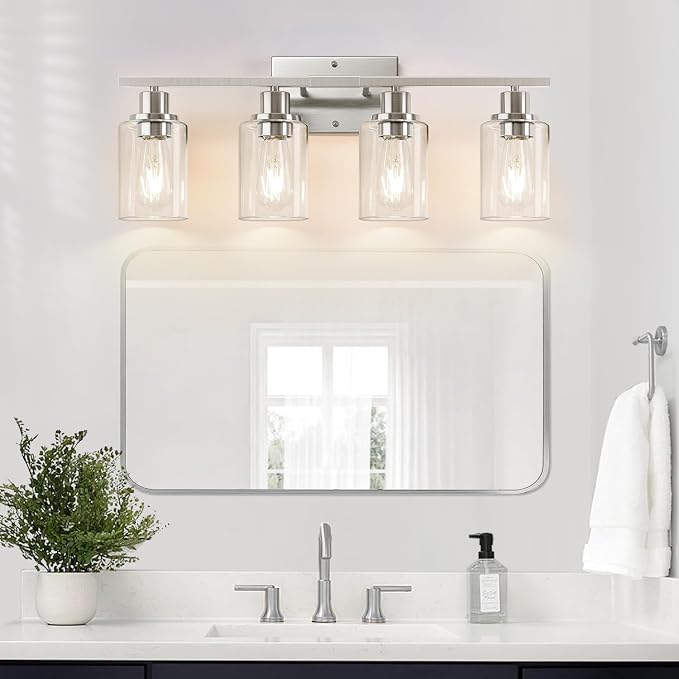 4-Light Bathroom Light Fixtures, Brushed Nickel Vanity Lights - Image 5