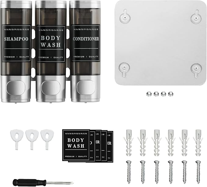 Shower Soap Dispenser 3 Chamber No Drill Wall-Mounted, Shampoo and Conditioner - Image 7