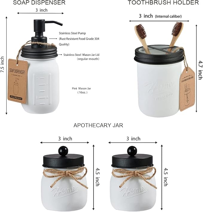 SheeChung 6Pcs Mason Jars Bathroom Accessories Set - Image 3