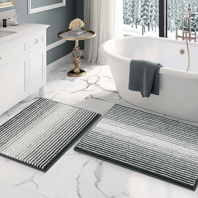 BSICPRO Bathroom Rugs and Mats Sets, 2 Piece Thick Absorbent Chenille Non Slip by BSICPRO