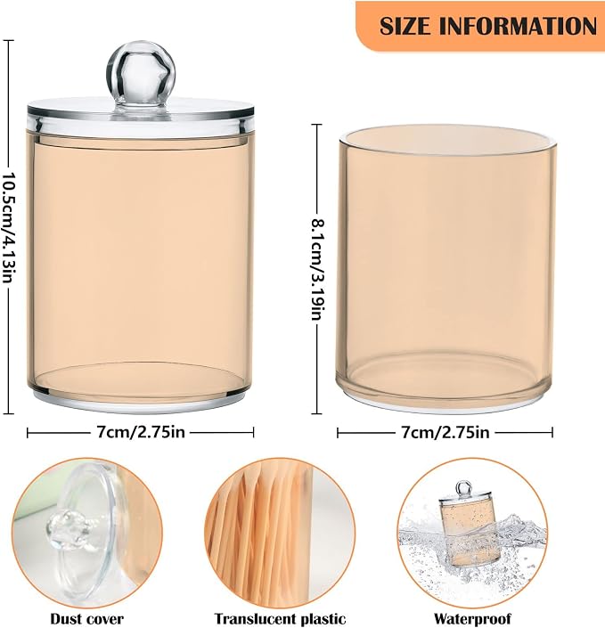 Peach Puff Qtip Holder Organizer Dispenser Cotton Swabs Cans Plastic Jars - Image 3