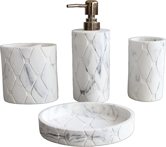 Hymmah Bathroom Accessories Set, Marble Design Toothbrush Holder, Farmhouse by Hymmah