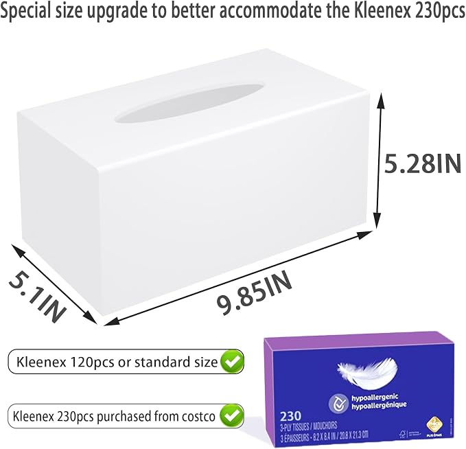 Tissue Box Cover, PITBVO Acrylic Tissue Box Holder Rectangle Upgrade Size - Image 3