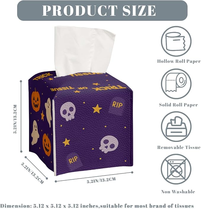 Halloween Tissue Box Cover Funny Cartoon Cute Pumpkin Bat Square PU Leather - Image 3