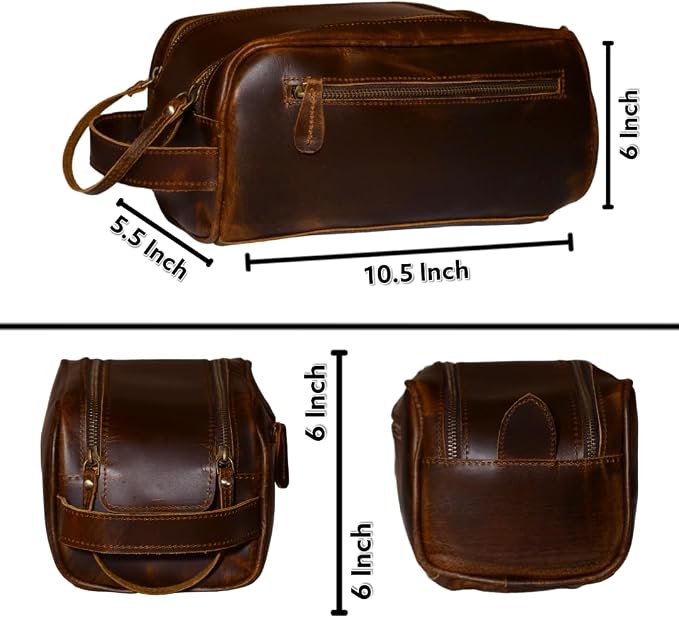 Leather Toiletry Bag Travel Pouch Unisex Kit - Image 4