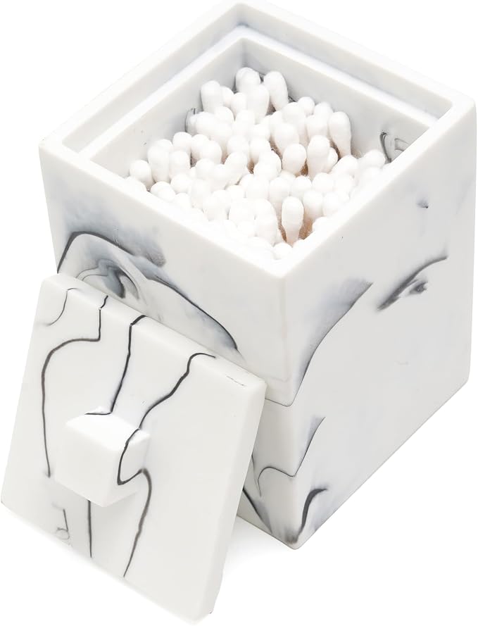 Qtip Holder with Lid, Bathroom Resin qtip holder dispenser, Cotton Swab by HOME