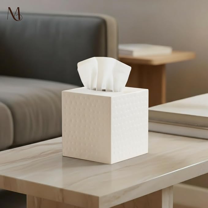 Monarch Abode Tissue Box Cover Square – Hand Hammered White Metal Tissue Holder - Image 4