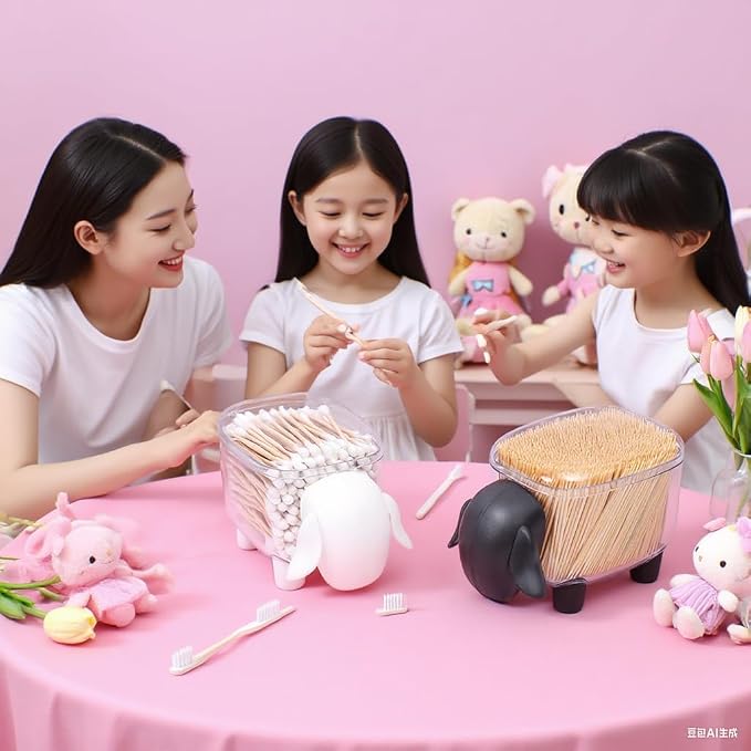 2-Pack Sheep Acrylic Cotton Ball & Qtip Dispenser - Image 3