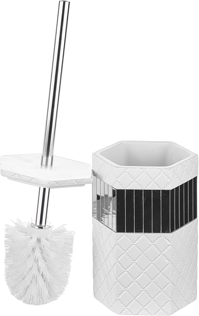 Creative Scents Quilted Mirror Bathroom Toilet Brush Set - Image 5