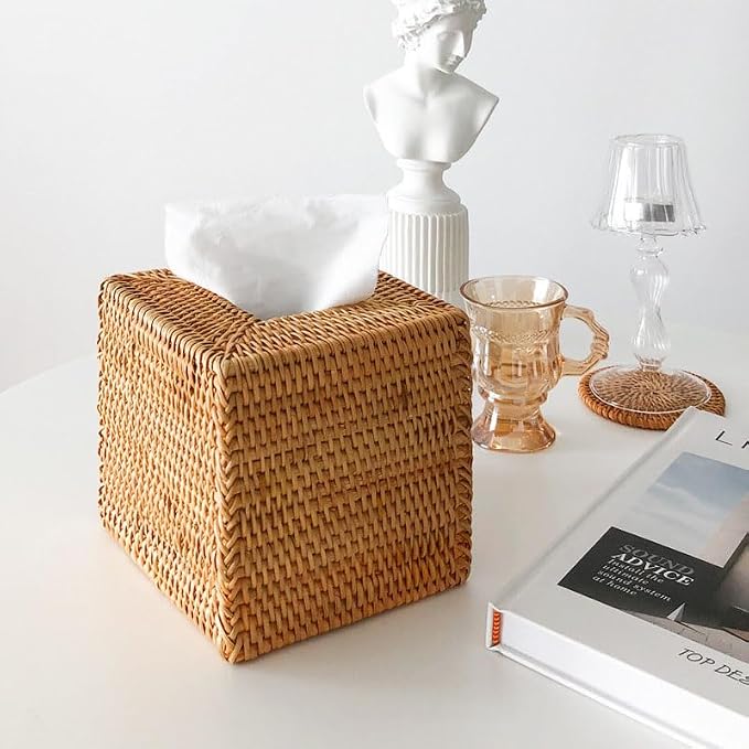 Rattan Tissue Box Cover Square, Wicker Tissue Box Holder, Decorative Woven - Image 4