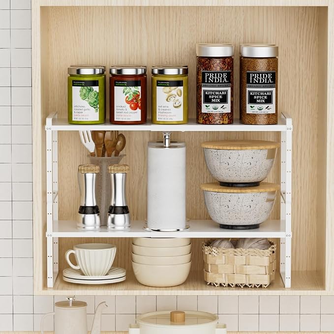 Slideep Expandable Counter Organizer Shelf, Stackable Cabinet Shelves Organizer - Image 5